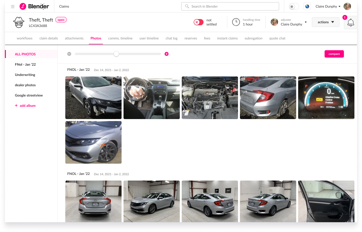 A screenshot of Blender, Lemonade's claims tool, showing the photos tab adapted from the AVW redesign.
